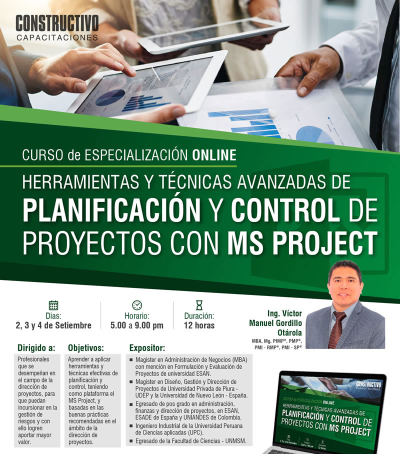 Curso de Especialización Online Herramientas y Técnicas Avanzadas de Planificación y Control de Proyectos con MS PROJECT